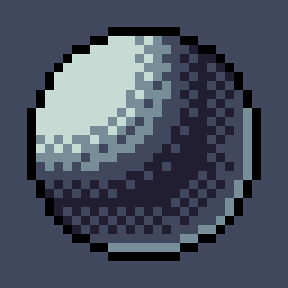 Dibujo de una esfera en escala de grises hecho con pixel art